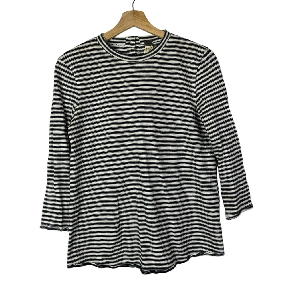 Free People We the Free‎ Mod Black & White Stripe 3/4 Long Sleeve Top XS